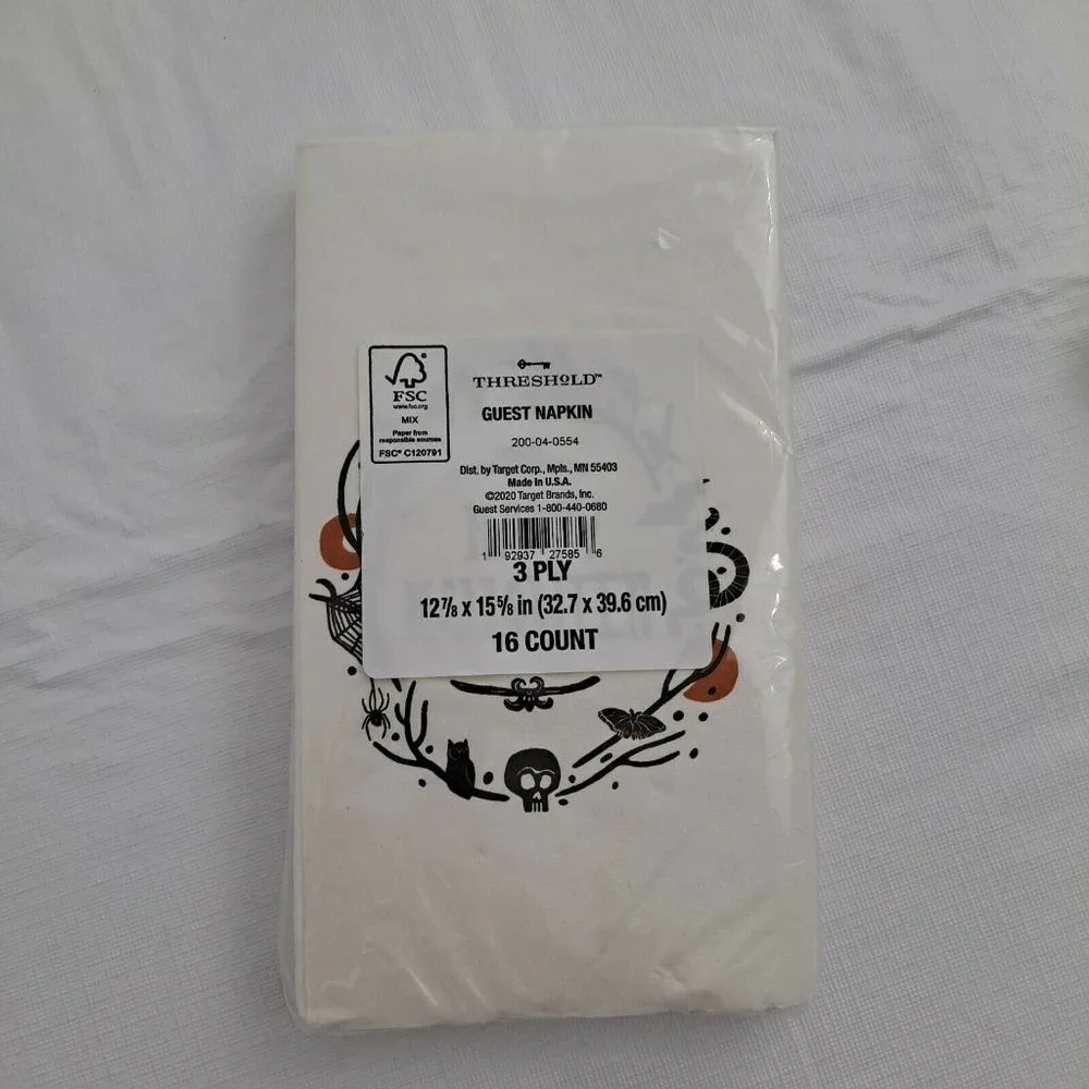 Halloween Napkins 2 Packs 16 Each Skull Owl Spider Bats White Black Orange